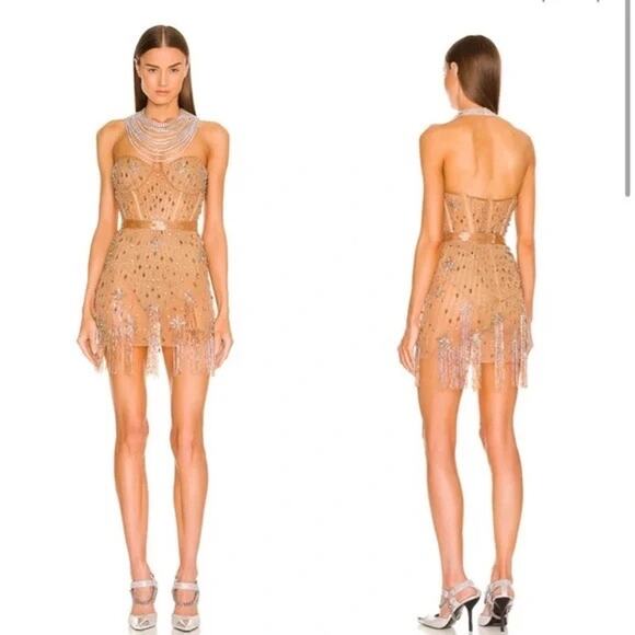 Dundas X Revolve Dresses & Skirts - Dundas x Revolve Marilyn Embellished Mini Dress Tan Size S